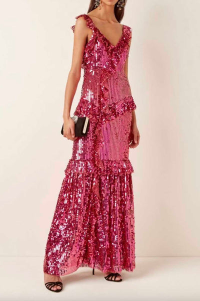 needle and thread pink sequin dress Needle & Thread sequin-embellishment Maxi Dress | Pink