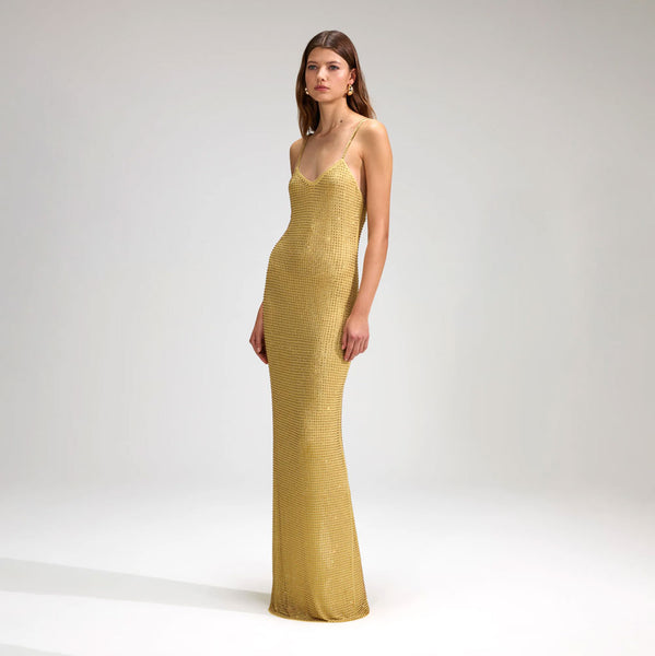 Rent Self Portrait Yellow Rhinestone Mesh Maxi Dress | Rites London Rent Self Portrait Yellow Rhinestone Mesh Maxi Dress | Rites London