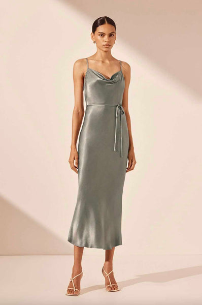 Rent Shona Joy La Lune Bias Cowl Midi Dress Sage