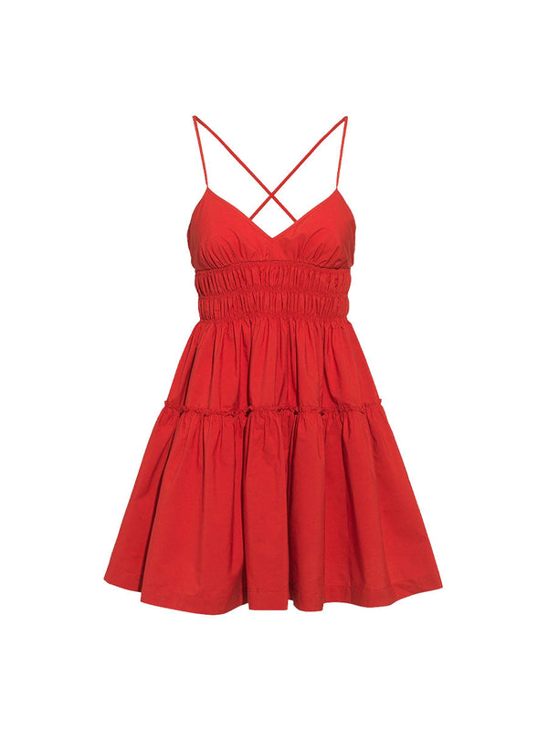 Mia Smocked Mini Dress in red from Three Graces London