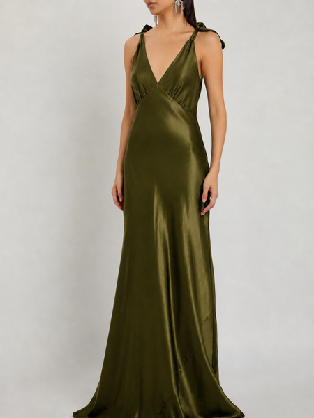reformation olive green dress Rent Pernille Silk Vestido Maxi de Malla Merino Wool  Sweater Size:USA 40 Long / Europe 50 Long