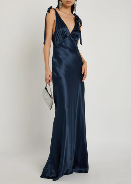 Rent Reformation Pernille Navy Silk Maxi Dress