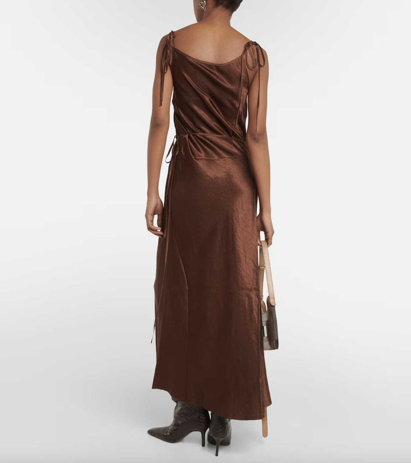 Rent the Satin Midi Dress in Chocolate Brown by Acne Studios at Rites