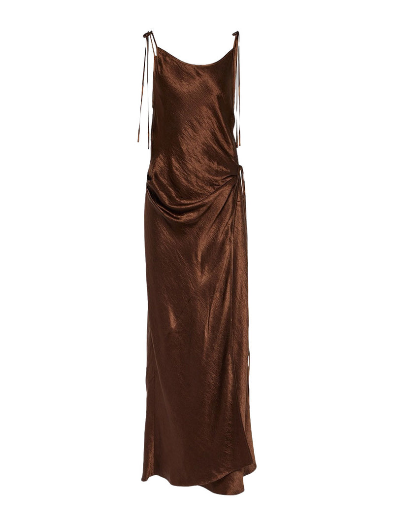 Rent the Acne Studios Satin Midi Dress in Chocolate Brown at Rites