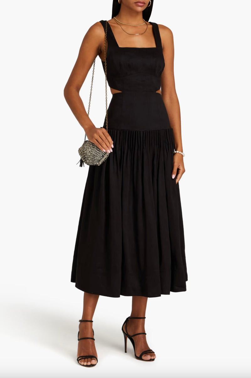 Rent Aje Audette Black Pleated Midi Dress | Rites Rental & Resale Rent Aje Audette Black Pleated Midi Dress | Rites Rental & Resale