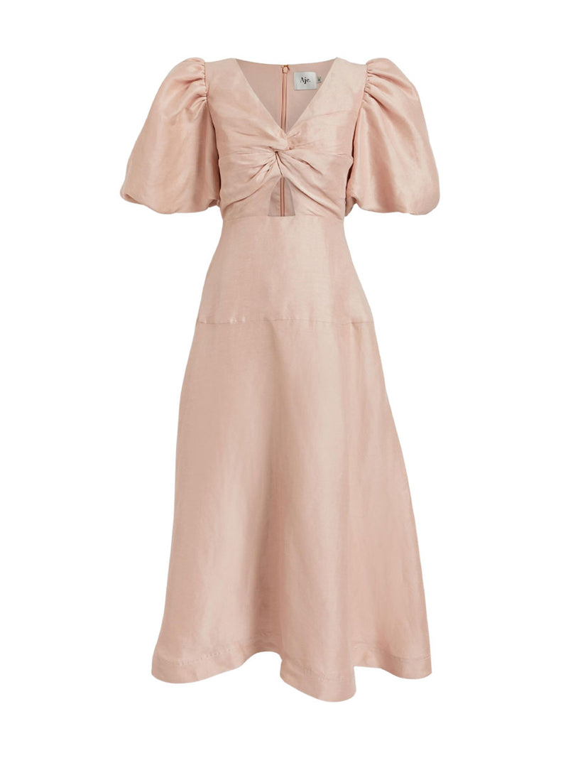 Rent Aje Dusk Knot Puff-Sleeve Midi-Dress