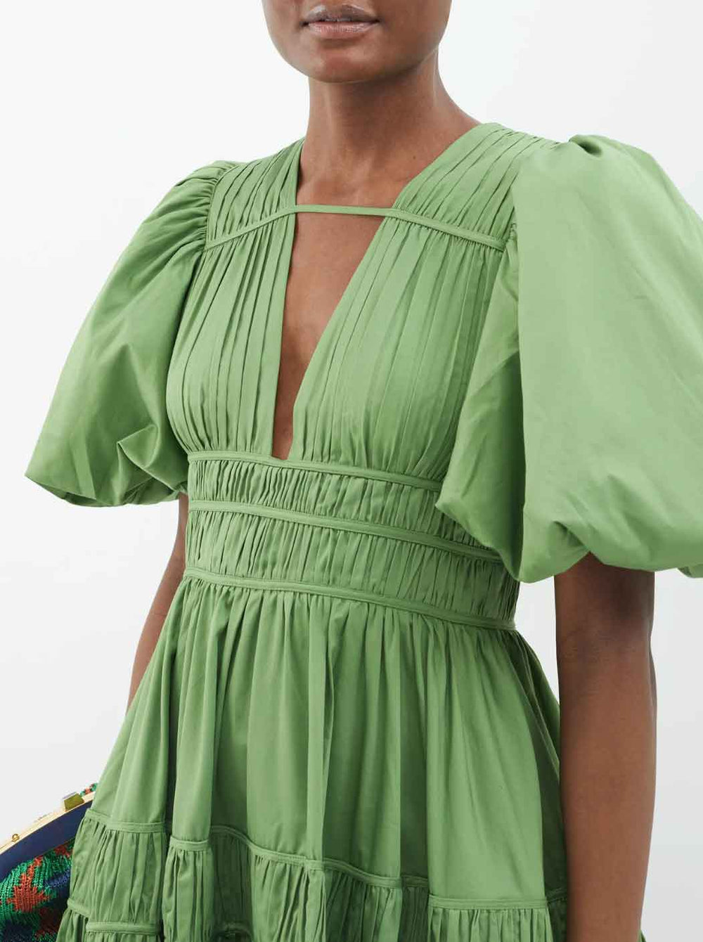Rent Fallingwater Gathered Midi Dress Green by Aje | Rites Rental & Resale Rent Fallingwater Gathered Midi Dress Green by Aje | Rites Rental & Resale