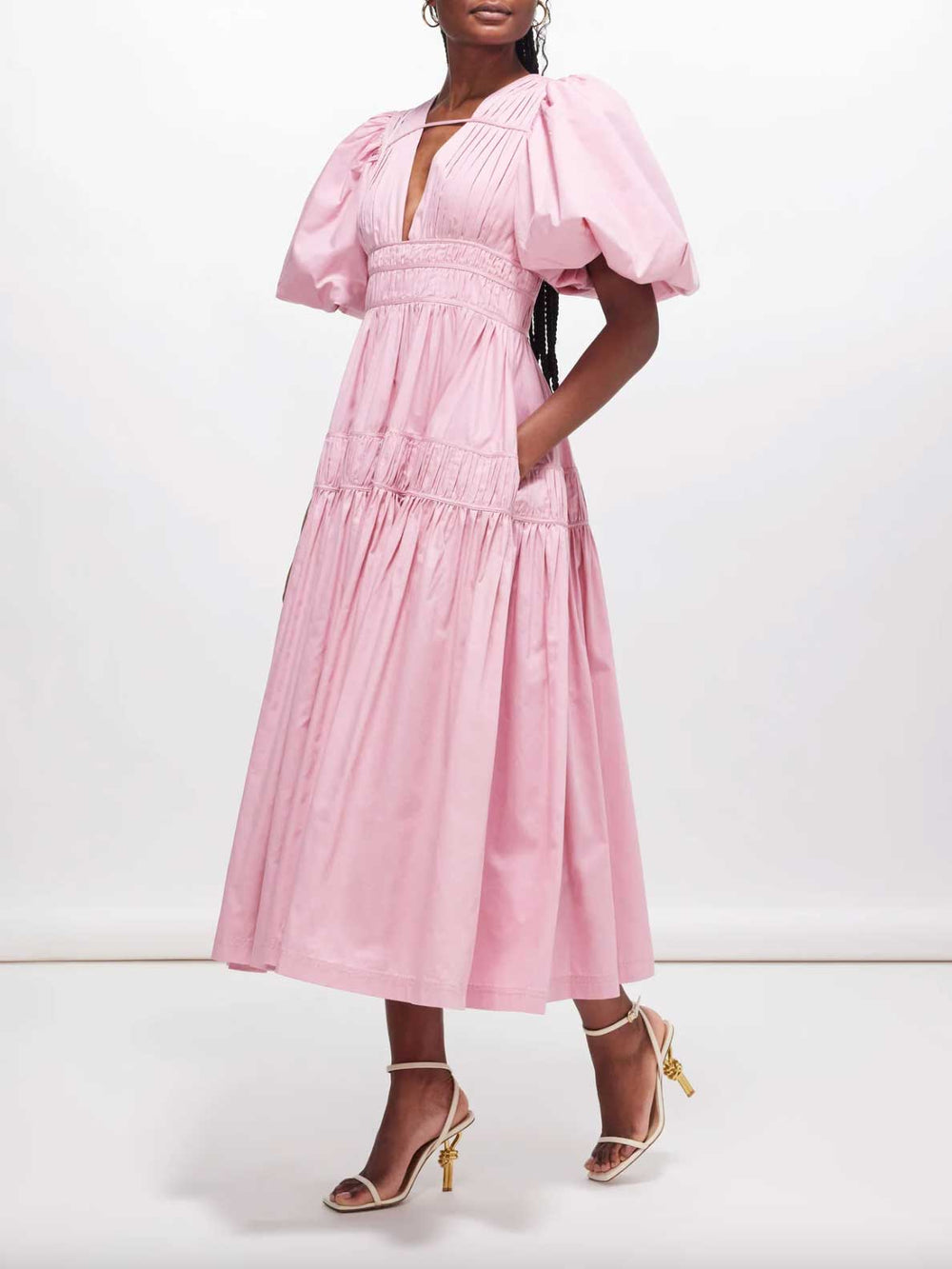 Rent Aje Fallingwater Gathered Midi Dress Pink | Rites Rental & Resale
