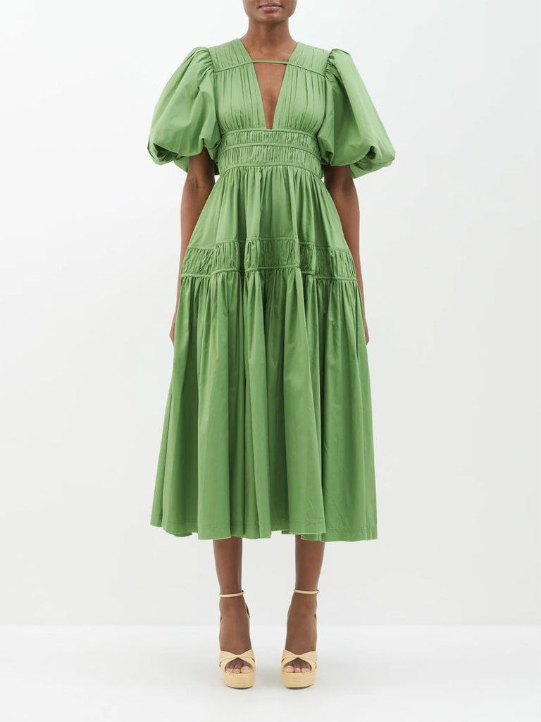 Rent Fallingwater Gathered Midi Dress Green by Aje | Rites Rental & Resale
