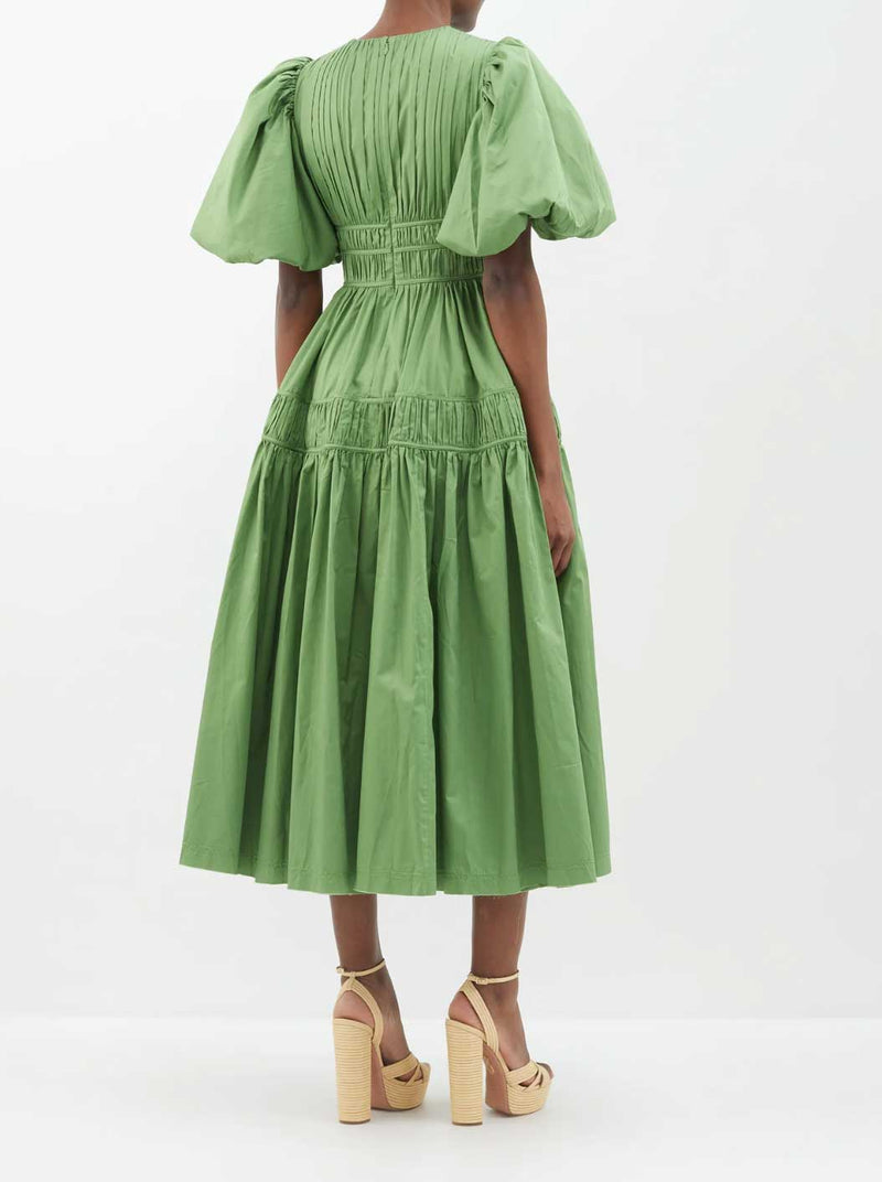 Rent Fallingwater Gathered Midi Dress Green by Aje | Rites Rental & Resale