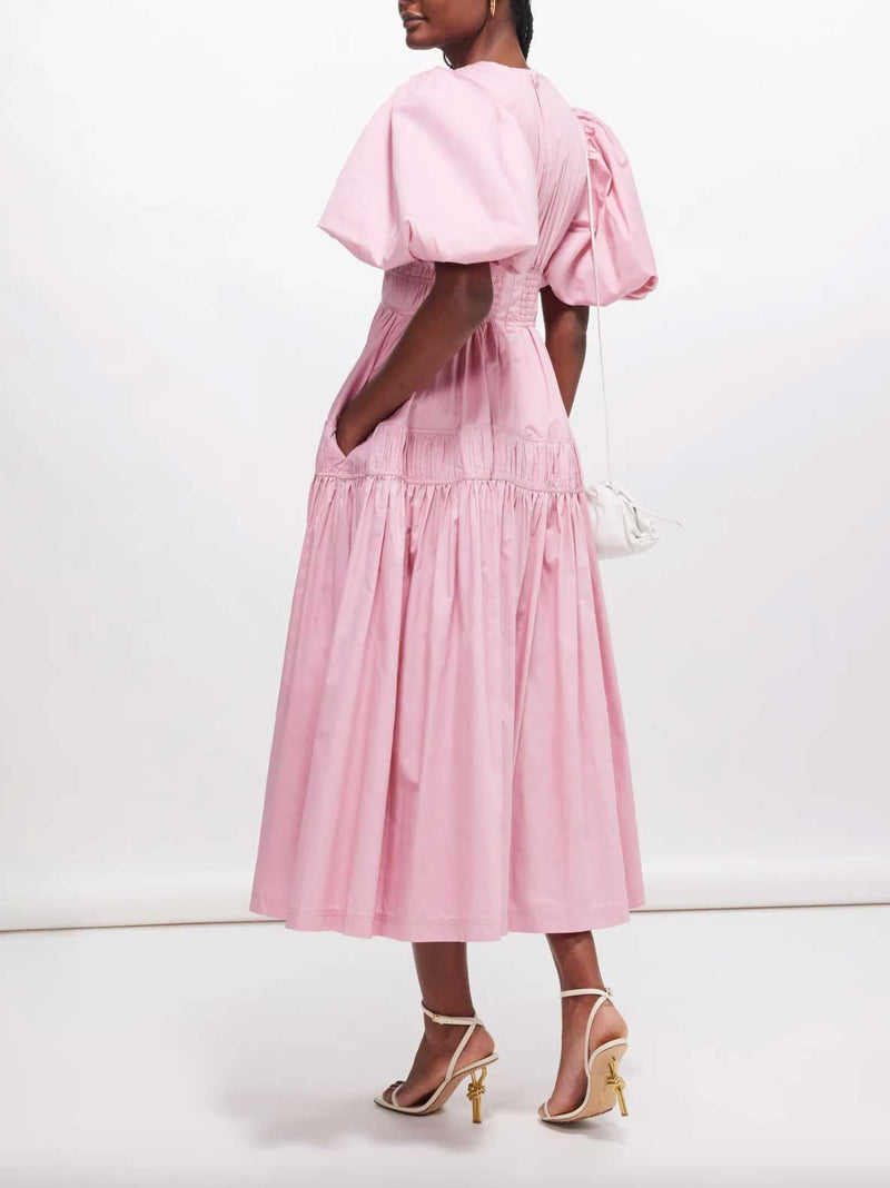 Rent the Fallingwater Puff Sleeve Midi Dress in pink cotton by Aje at Rites