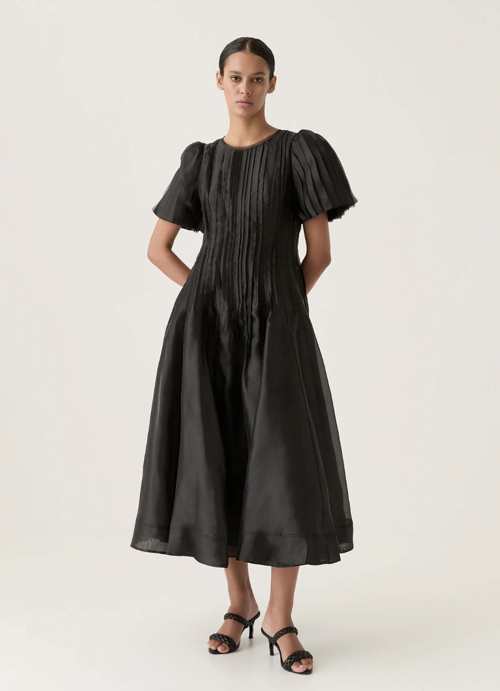 Rent Aje Nova Black Pleated Midi Dress | Rites Rental & Resale