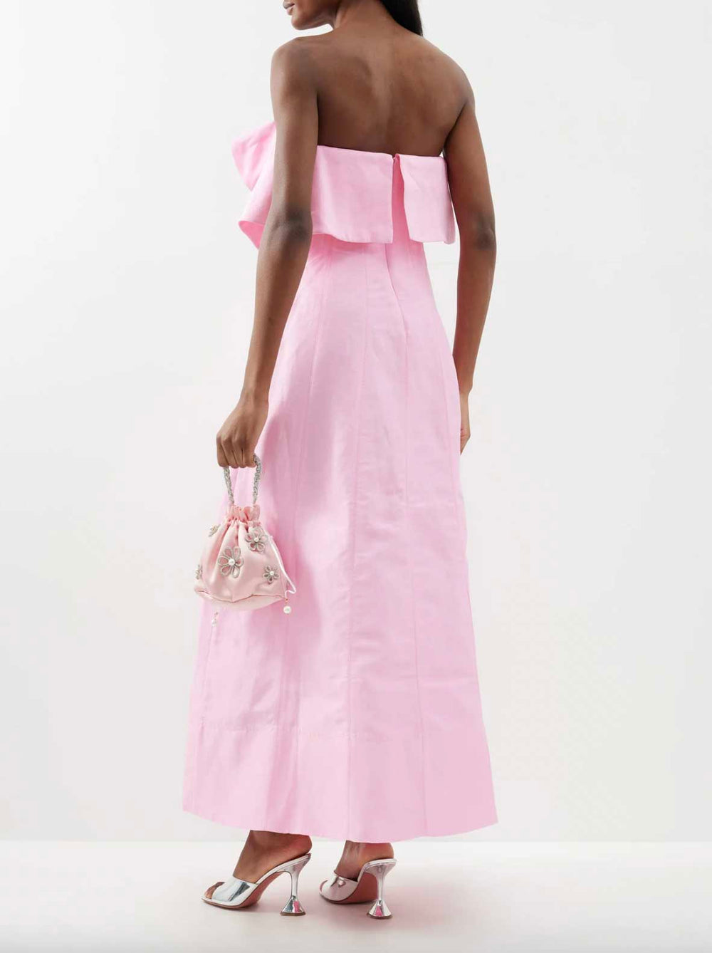 aje pink linen dress Women Size 8 Aje Pink One-Shoulder Ruffle Linen Blend Pre-owned Midi Dress
