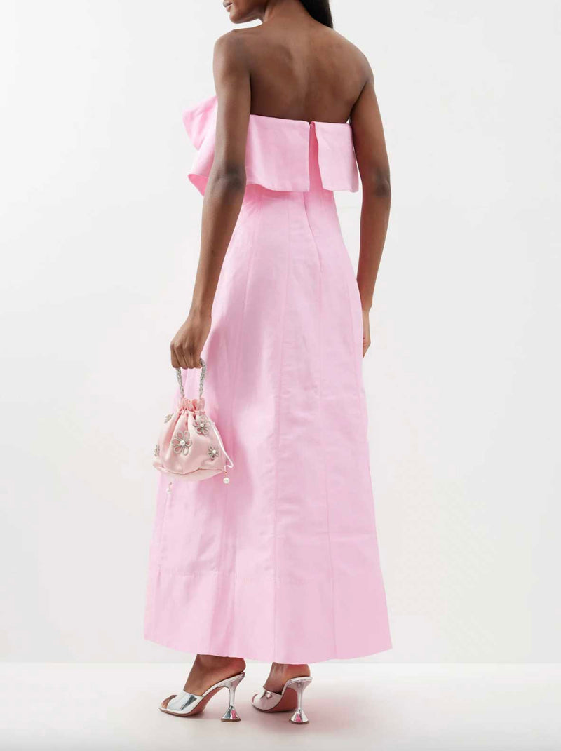 Rent the Aje Shallows Strapless Linen-Blend Gown in pink at Rites