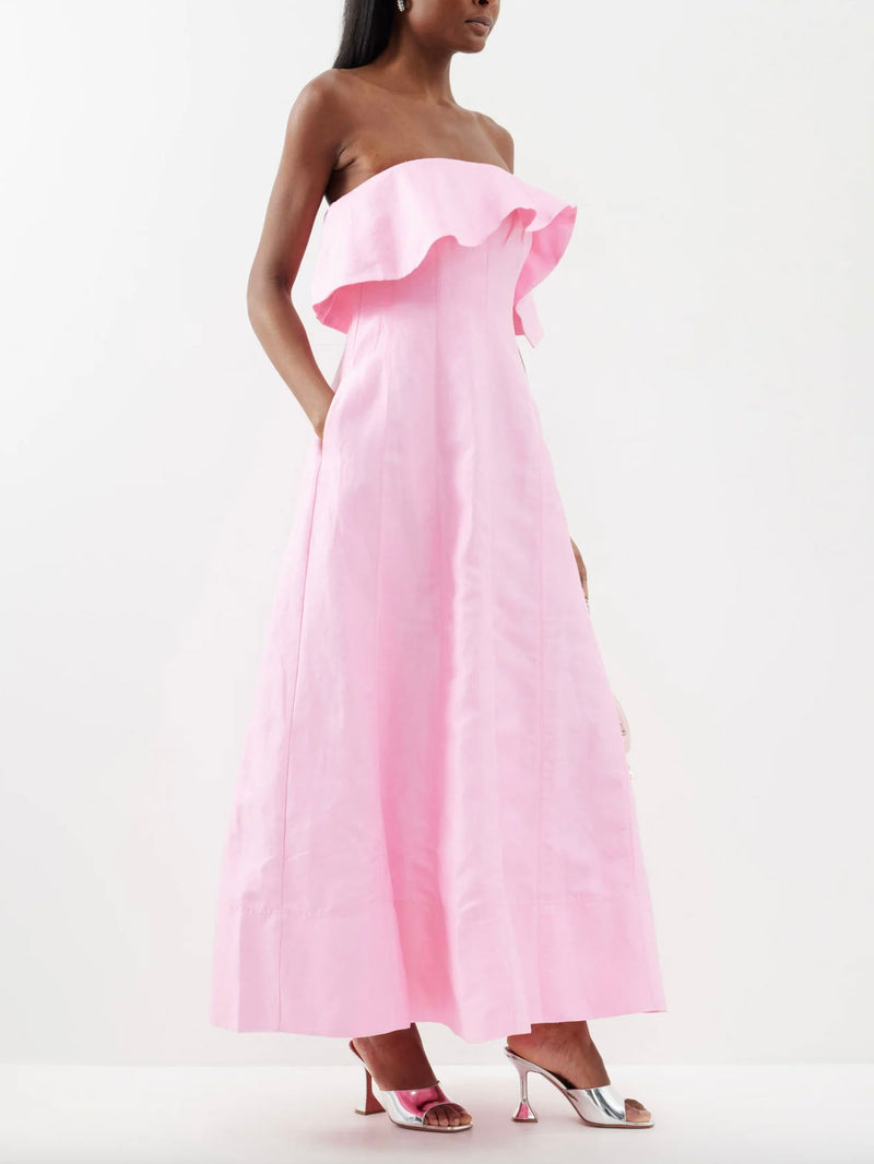 Rent the Aje Pink Shallows Strapless Linen-Blend Gown at Rites