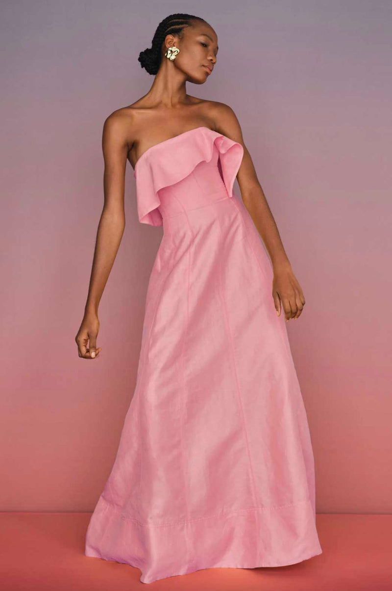 Rent the Shallows Strapless Linen-Blend Gown in pink by Aje at Rites