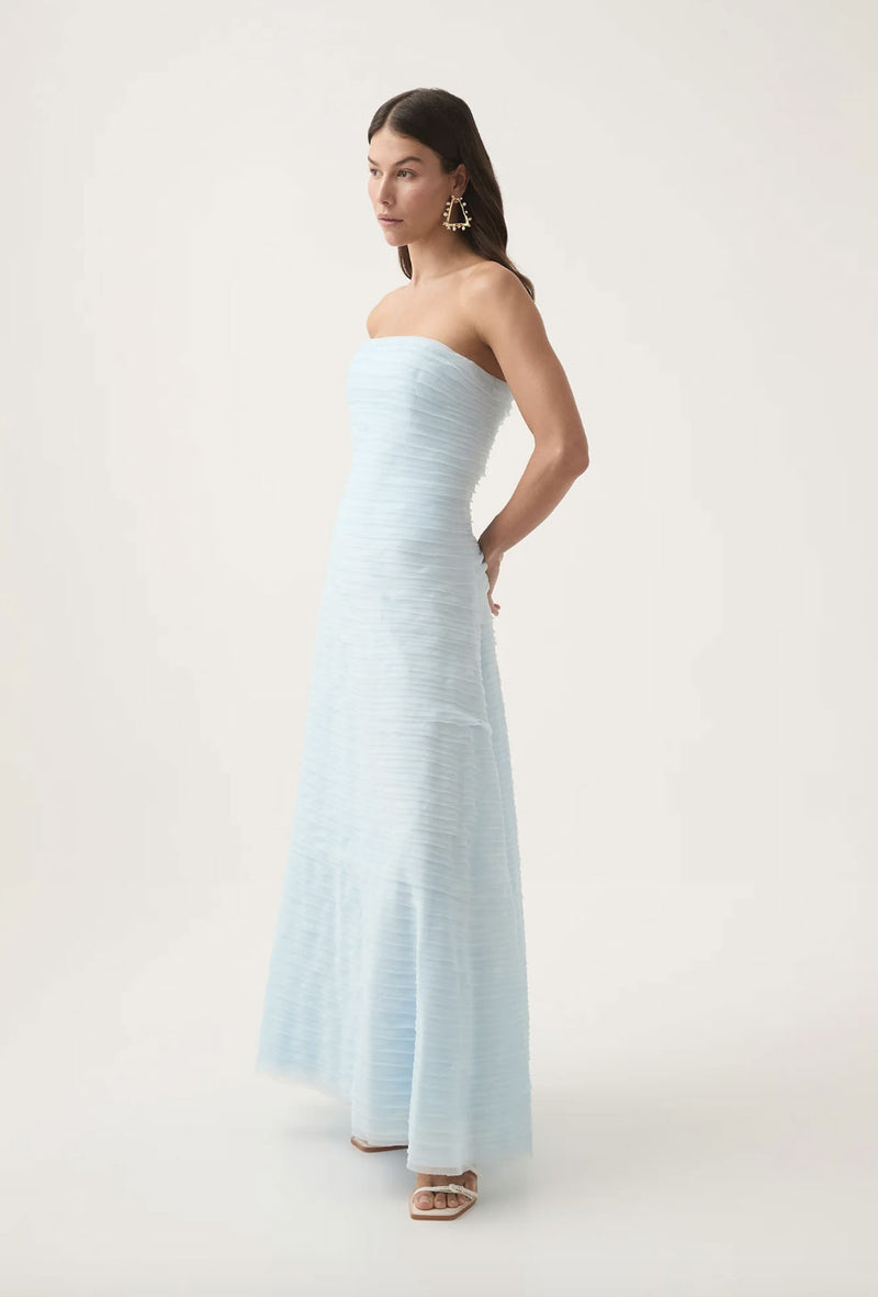 Rent Aje Soundscape Strapless Layered Chiffon Gown Blue | Rites Rental & Resale Rent Aje Soundscape Strapless Layered Chiffon Gown Blue | Rites Rental & Resale