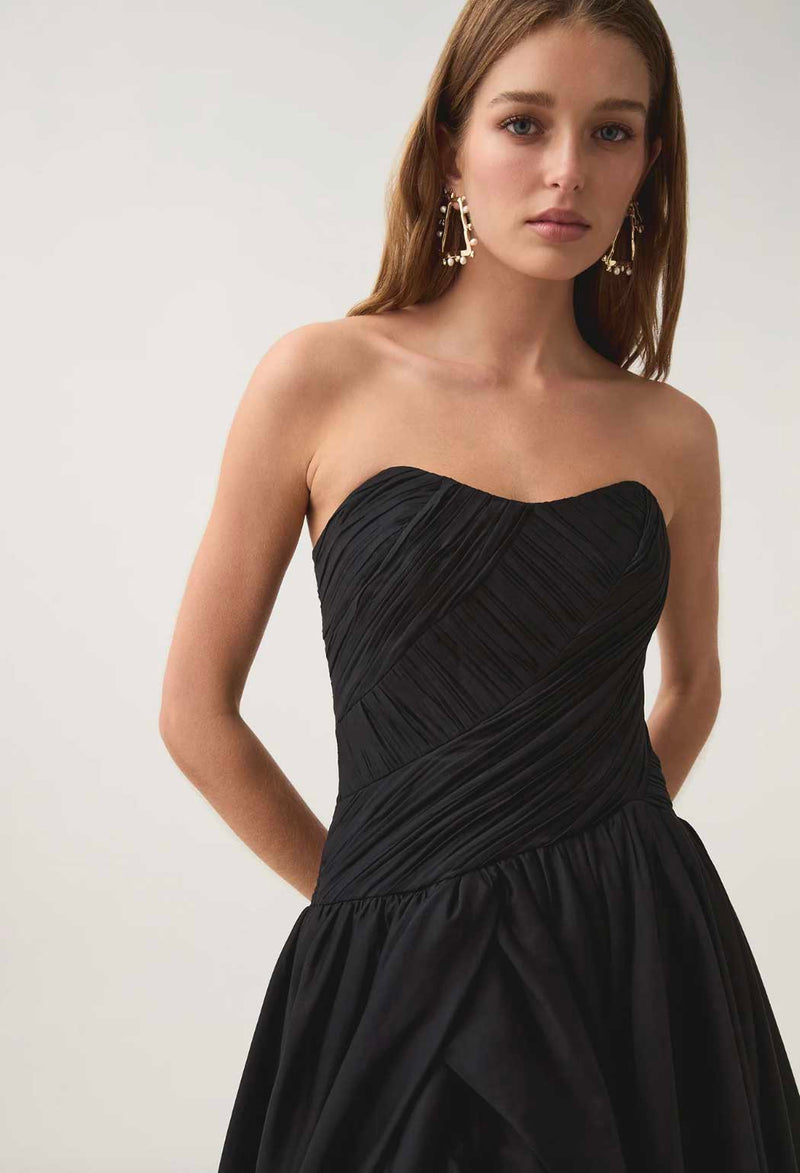 Rent the Aje Spatial Strapless Black Asymmetric Maxi Dress at Rites