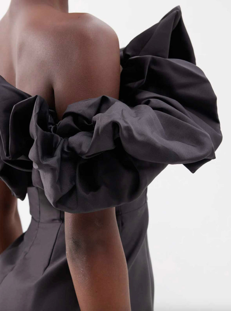 Rent the Suzi Black Off-the-Shoulder Midi Dress by Alemais at Rites