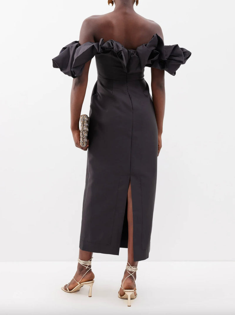 Rent the Suzi Off-the-Shoulder Midi Dress in black by Alemais at Rites