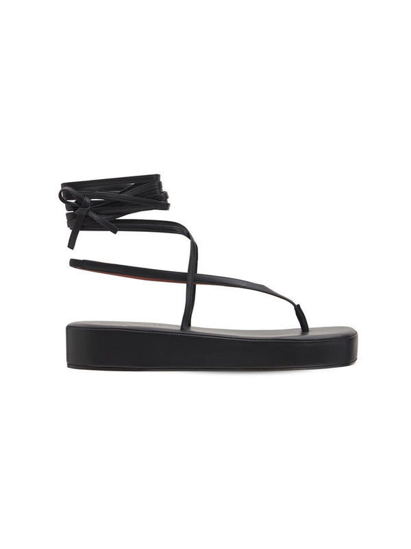 Jamie Thong Sandals in black leather by Amina Muaddi