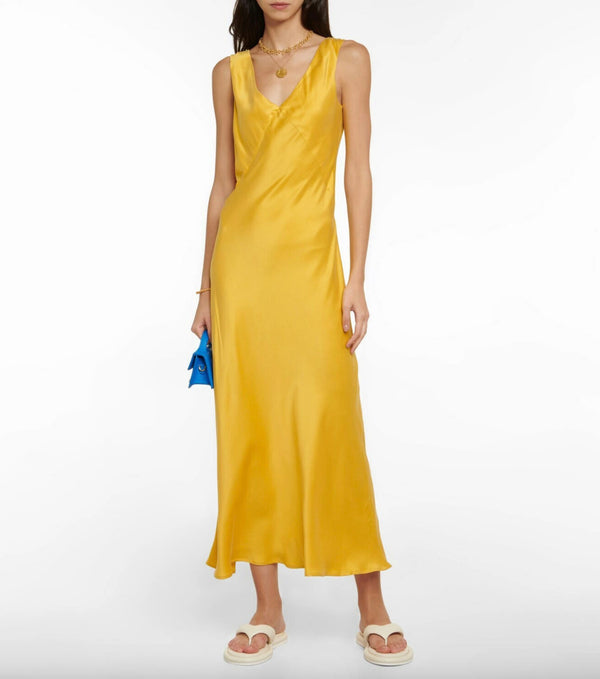 Rent the yellow Asceno Bordeaux Silk Slip Dress at Rites