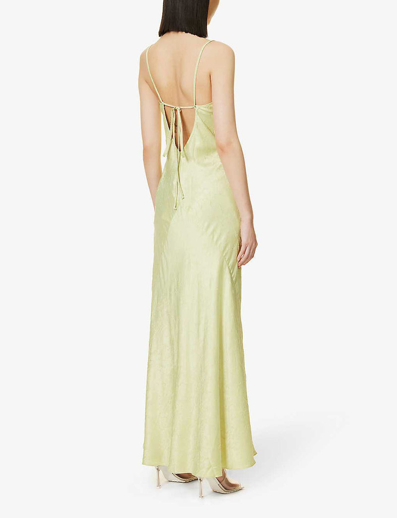 Rent Lani Satin Maxi Dress in lime green crinkle-texture by Bec + Bridge