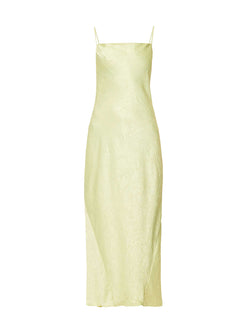 Rent Lani Satin Maxi Dress in lime green crinkle-texture by Bec + Bridge