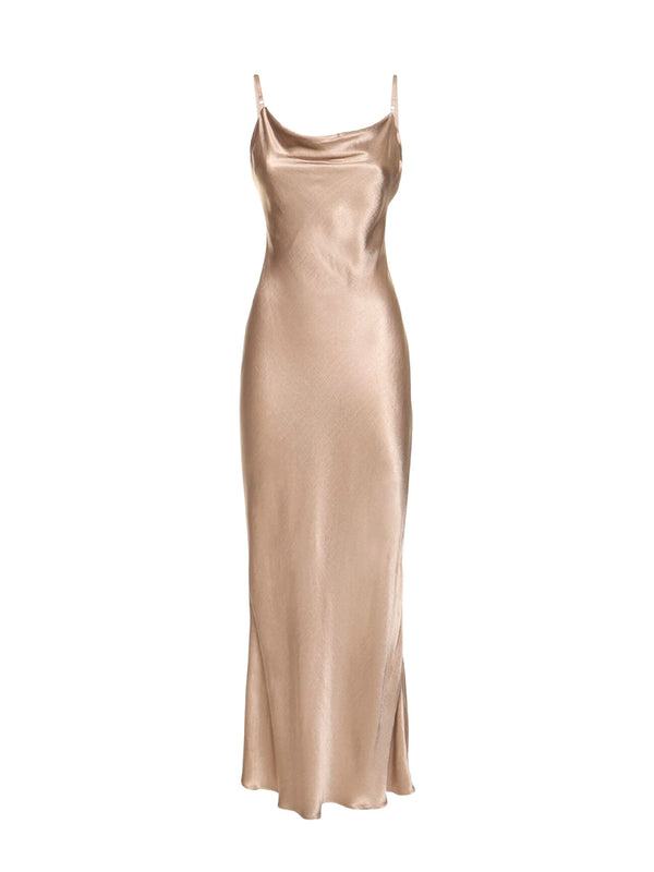 Rent the Bec & Bridge Malia Satin Maxi Dress in Smoke Taupe at Rites