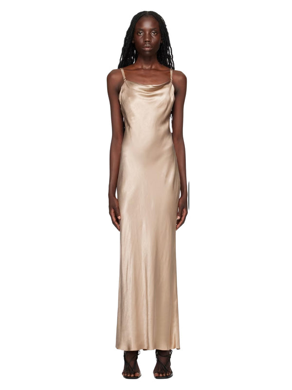 Rent the Bec & Bridge Malia Maxi Dress in Smoke Taupe Satin at Rites