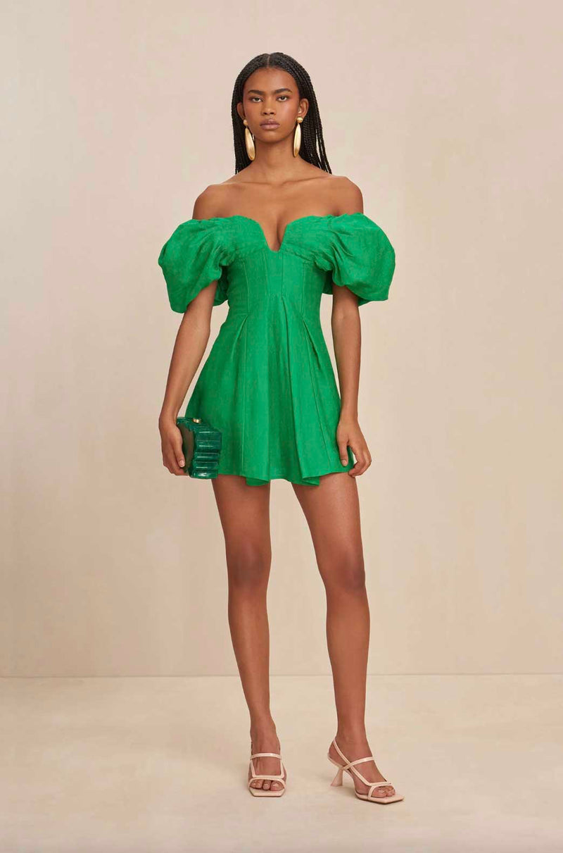 Rent Cult Gaia Green Lissett Off Shoulder Mini Dress | Rites Rental & Resale Rent Cult Gaia Green Lissett Off Shoulder Mini Dress | Rites Rental & Resale