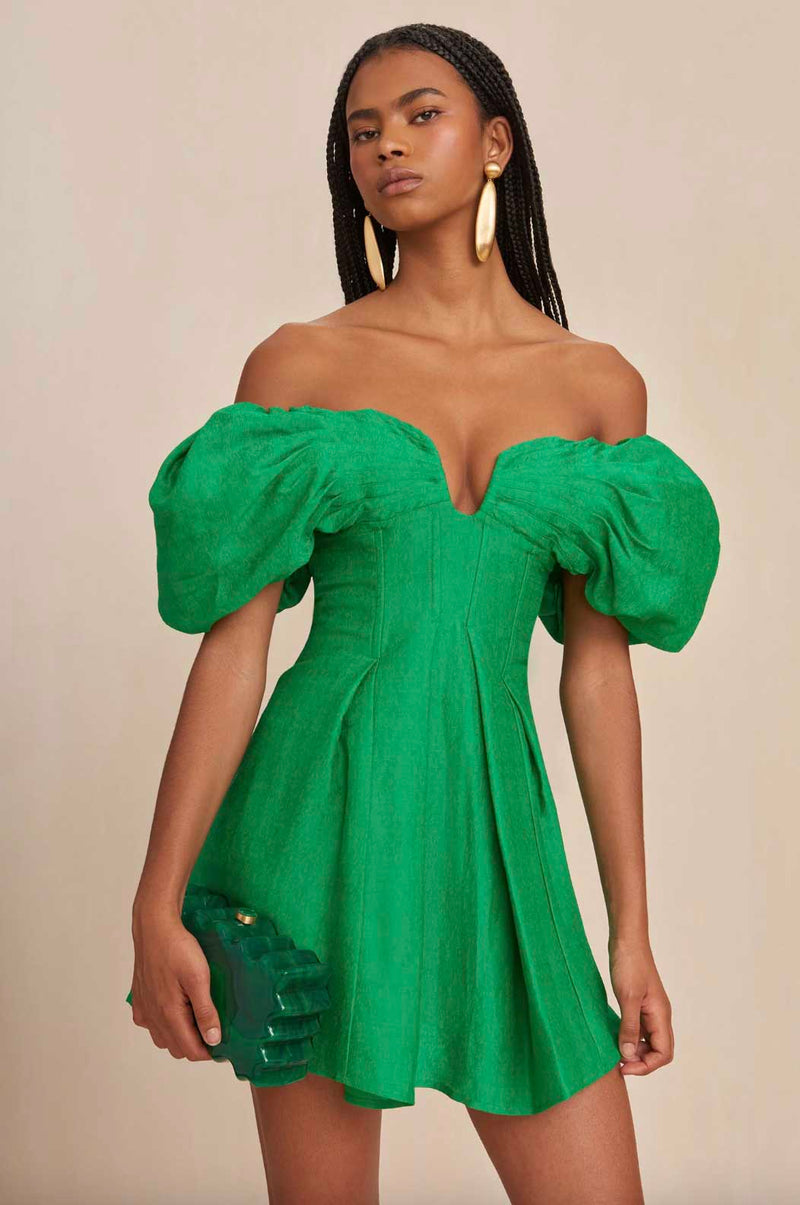 Rent Cult Gaia Green Lissett Off Shoulder Mini Dress | Rites Rental & Resale Rent Cult Gaia Green Lissett Off Shoulder Mini Dress | Rites Rental & Resale