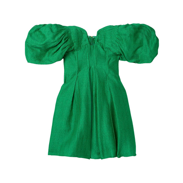 cult gaia green mini dress Cult Gaia Bethanie Tie-back Pleated Satin Mini Dress In Green-lt