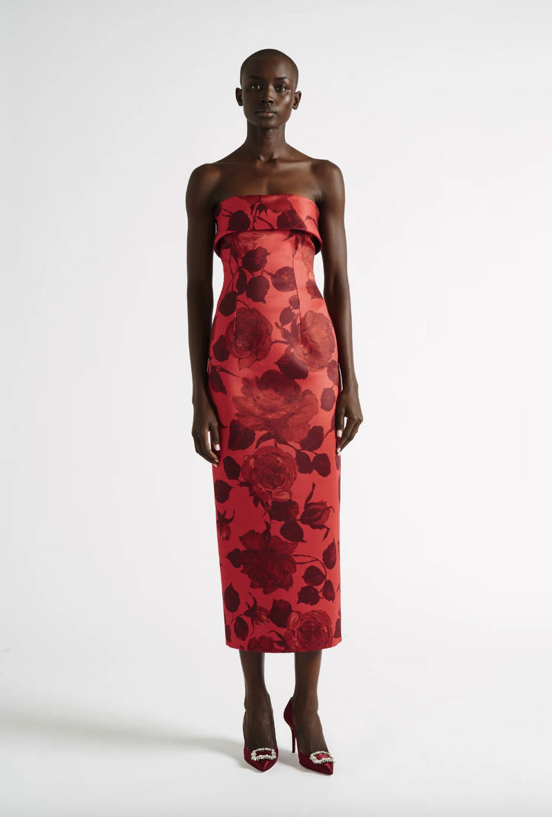 Rent the Emilia Wickstead red floral Keeley Strapless Dress at Rites