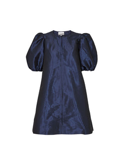 ganni blue taffeta dress Rent Ganni Gathered Taffeta Midi Dress
