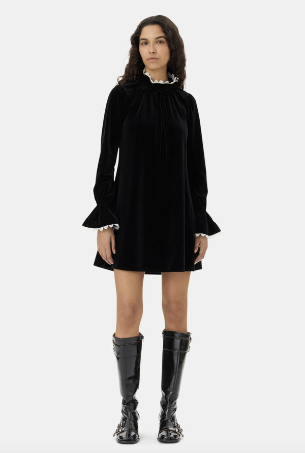 Rent the Ganni Black Velvet Jersey Mini Dress at Rites London