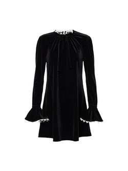Rent Ganni Bow Detail Velvet Jersey Mini Dress | Rites Rental & Resale Rent Ganni Bow Detail Velvet Jersey Mini Dress | Rites Rental & Resale