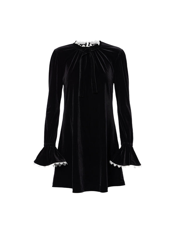 Rent the Ganni Bow Detail Velvet Jersey Mini Dress at Rites London