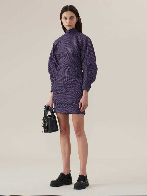Shop the preloved resale Check Seersucker Mini Dress in purple gingham by Ganni