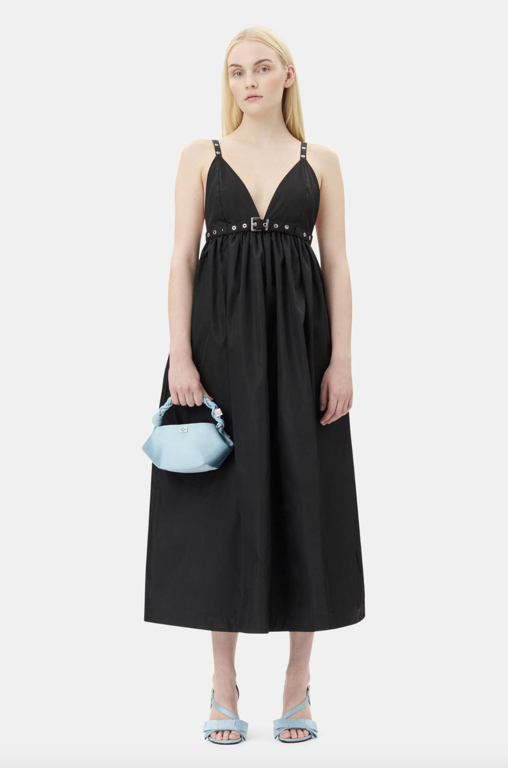 Rent Ganni Duchesse Strap Black Midi Dress | Rites Rental