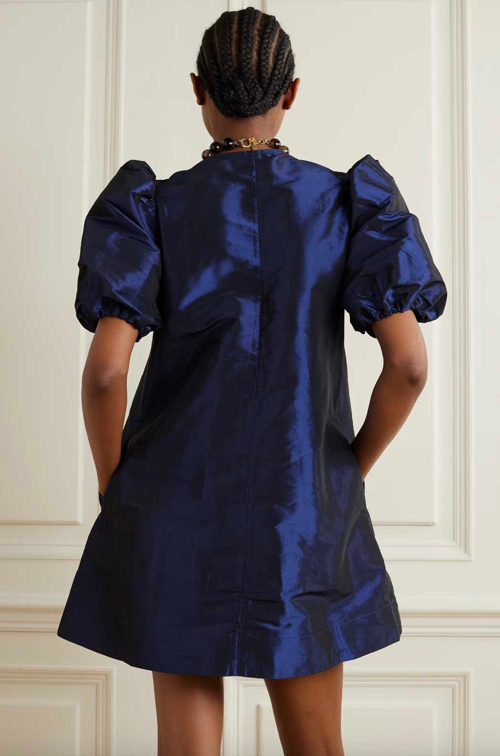 ganni blue taffeta dress Ganni Recycled Taffeta Wrap Mini Dress In Airy Blue