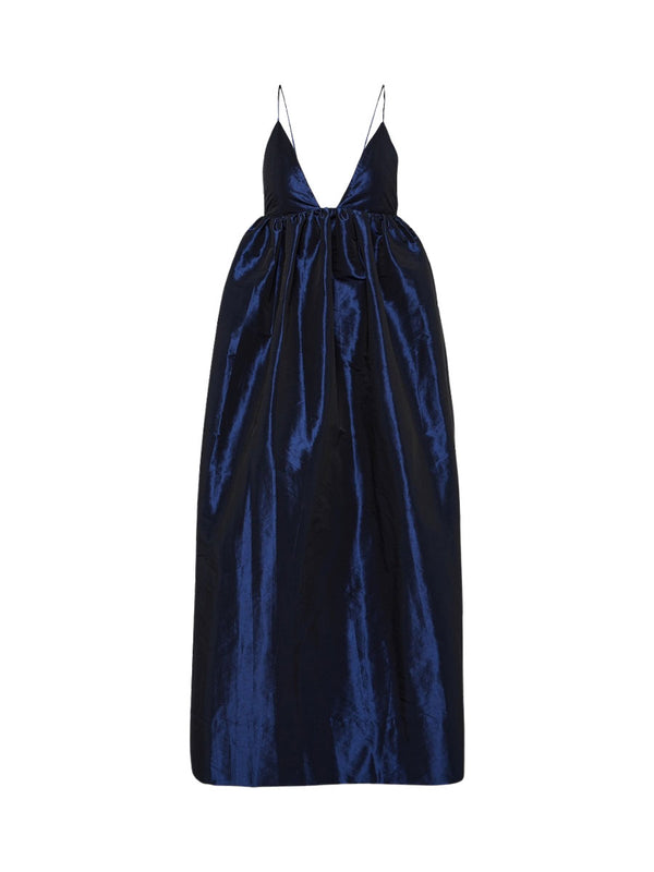 ganni blue velvet dress Ganni Denim Dress With Velvet Trim in Blue