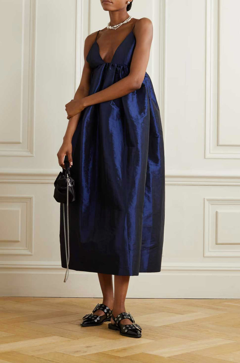 Rent Ganni Gathered Taffeta Midi Dress | Rites London Rent Ganni Gathered Taffeta Midi Dress | Rites London