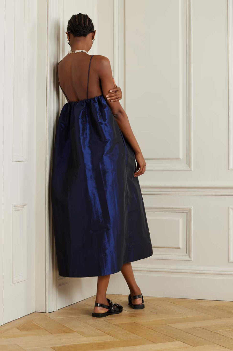 Rent Ganni Gathered Taffeta Midi Dress
