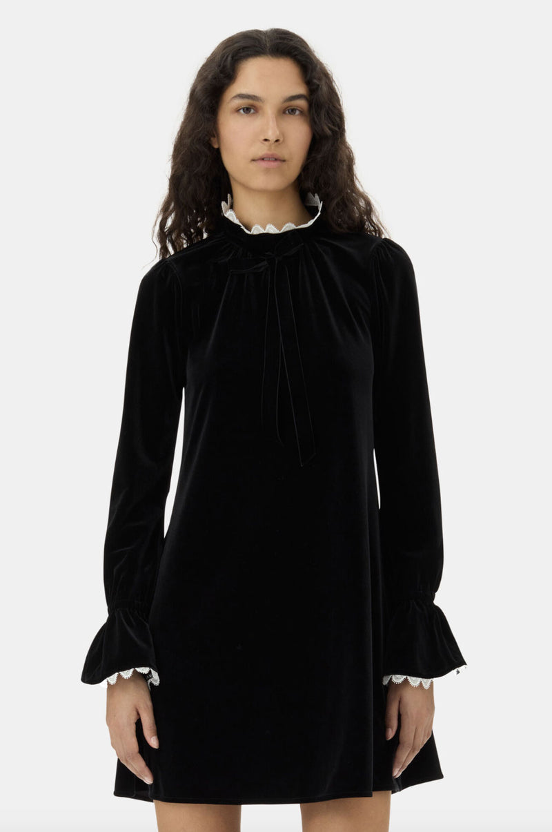 ganni velvet jersey dress Black Velvet Jersey Puff Sleeve Maxi Dress