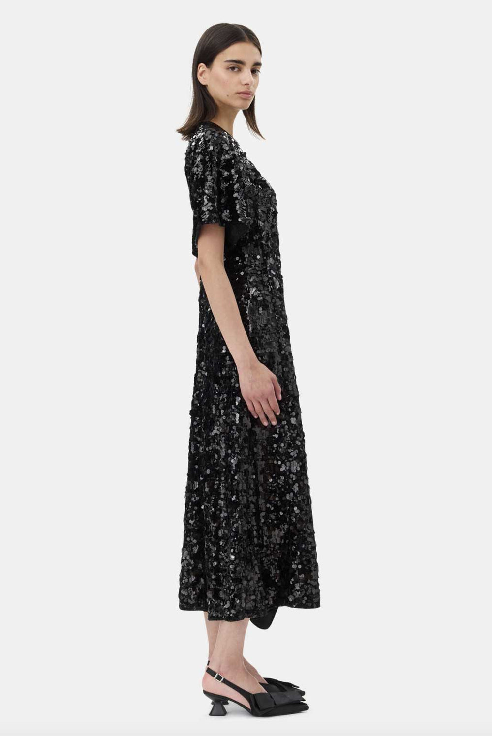 Rent Ganni Black Velvet Sequin Maxi Dress