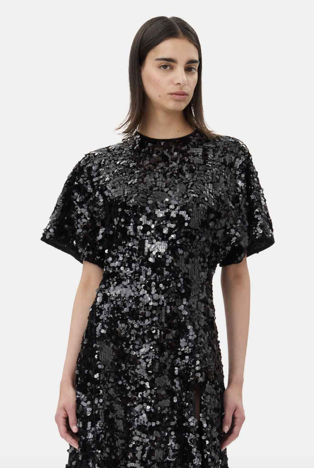 Rent Ganni Black Velvet Sequin Maxi Dress