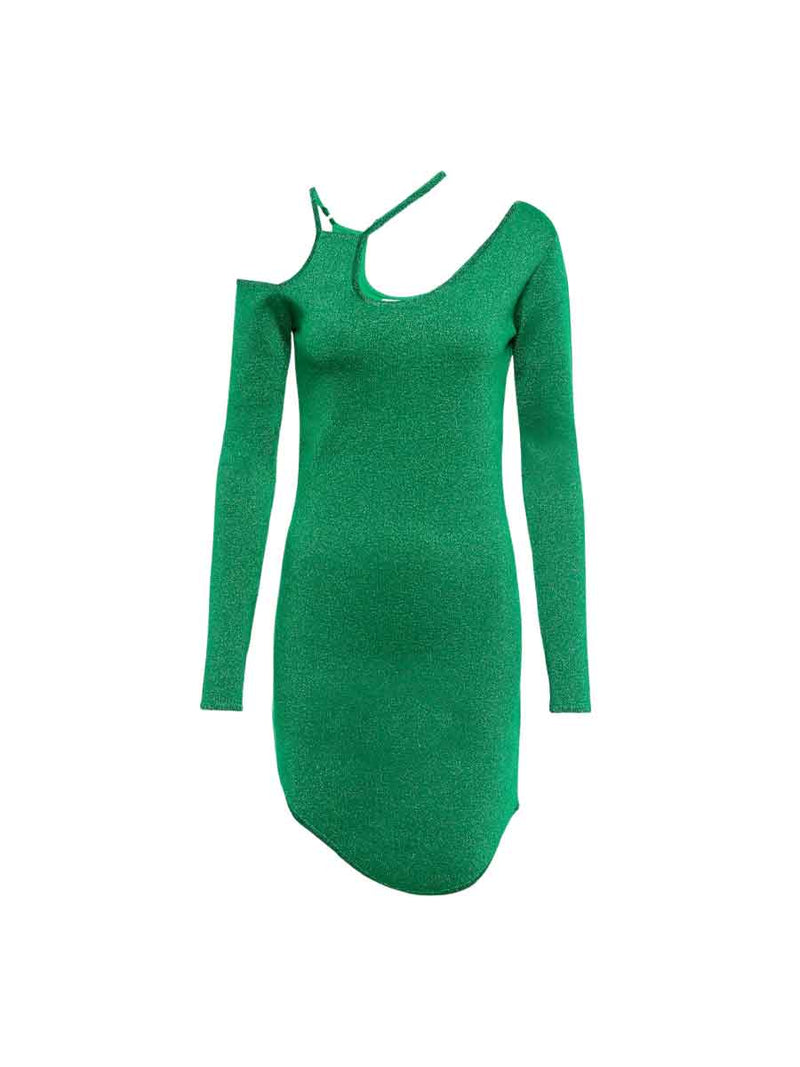 Asymmetric One-Shoulder Mini Dress in green metallic by J.W. Anderson