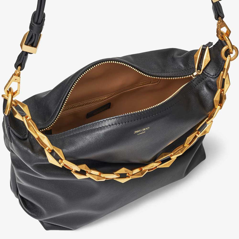 Shop the Diamond Soft Hobo bag in black leather by Jimmy Choo