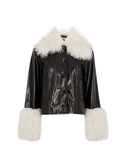 Rent the Kitri Bonnie Faux Shearling Trimmed Jacket in black at Rites